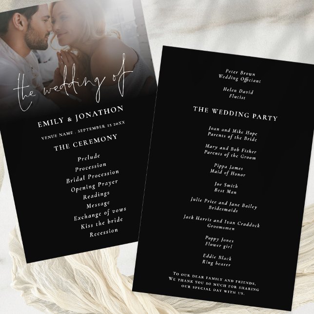 PAPIER | Script Foto Overlay Wedelprogramm Black (Wedding Program Photo Overlay Black - Value budget price paper alternative)