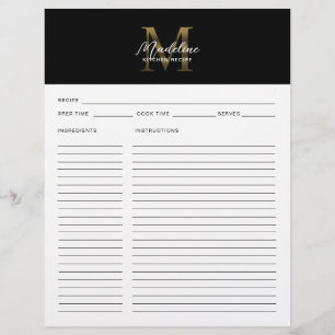 Papier Script minimal Noir Metallic Gold Monogramme Recet