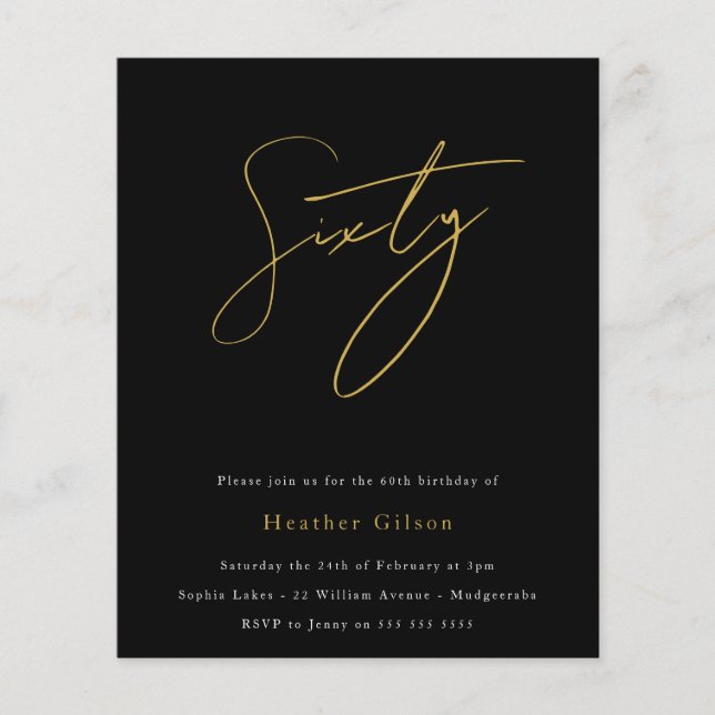 Papier Script noir et or Budget 60e anniversaire Invitati (Devant)
