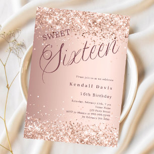 Papier Script or rose budget moderne Sweet 16 invitation