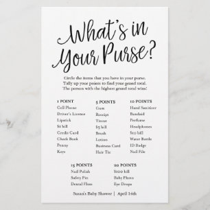 Papier Script What's in Your Purse Baby shower Game Card