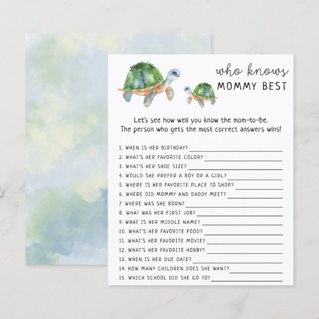 Papier Sea Turtle - Qui connaît maman meilleur jeu (Devant / Derrière)