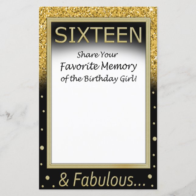 Papier Seize Mémoire préférée de la fille d'anniversaire (Devant)