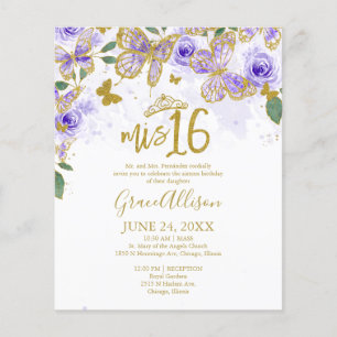Papier Seize Papillon Budget Invitation Bilingue