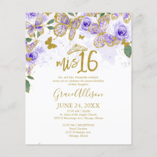 Papier Seize Papillon Invitation Budget Bilingue