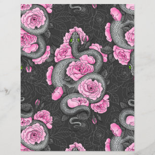 Papier Serpents et roses roses