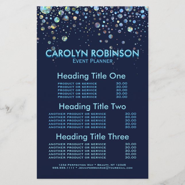 Papier Services et tarifs de planificateur d'événements (Devant)