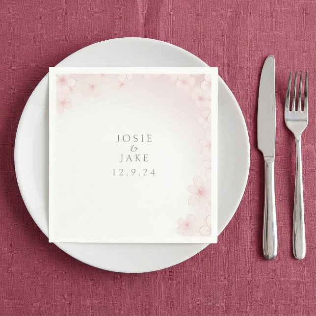 Papier Serviette mariage en fleur de cerisier rose doux (Soft pink cherry blossom wedding napkin.)