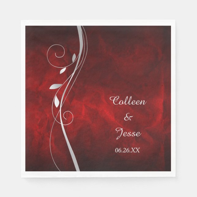 Papier Serviette Mariage rouge foncé en feuille d'argent (Devant)