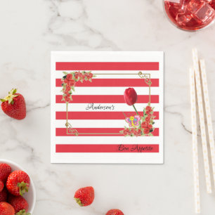 Papier-Servietten, Rot-Weiß gestreift floral Serviette