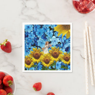 Papier-Servietten, Sonnenblume Engel Blau Schwarz  Serviette
