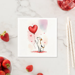 Papier-Servietten Valentinstag Hund rote Herzen Serviette
