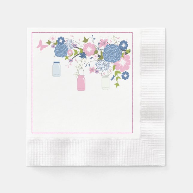 Papier Serviettes en pot Mason bleu et rose (Devant)