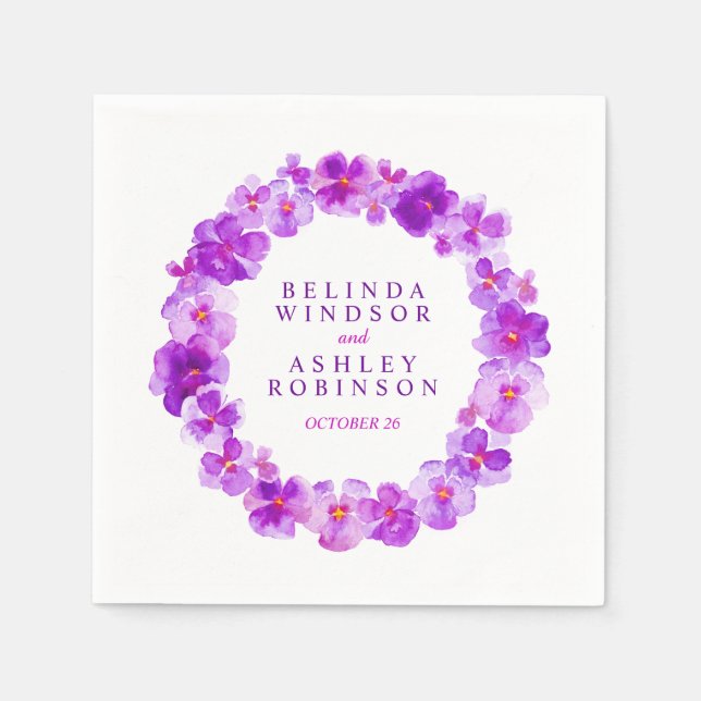 Papier serviettes personnalisées en mariage violet (Devant)