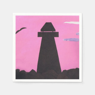 Papier Serviettes roses avec un phare en silhouette
