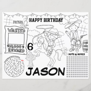 Papier Sets de table d'anniversaire Cowboy, fiche d'activ