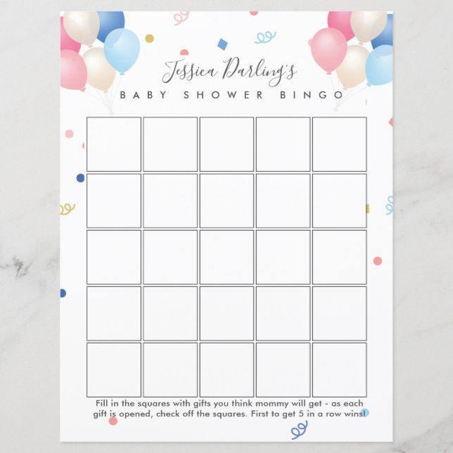 Papier Sexe neutre | Genre révéler Baby shower bingo (Devant)