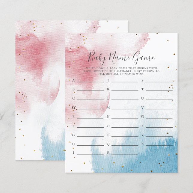 Papier Sexe Révéler aquarelle Nom bébé douche Jeu (Devant / Derrière)