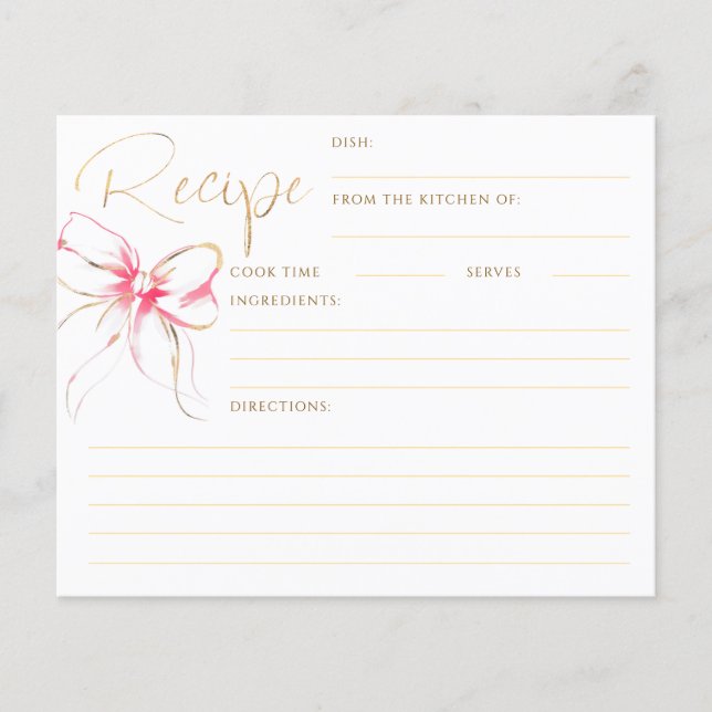 Papier She's Tying the Knot Pink Bow Bridal Recipe Card (Devant)