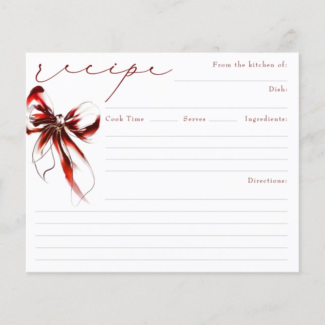 Papier She's Tying the Knot Red Bow Bridal Recipe Card (Devant)