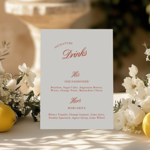 Papier Signature Boissons Vintage Rouge et ivoire Mariage