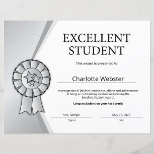 Papier Silver Excellent Certificat d'honneur de prix étud