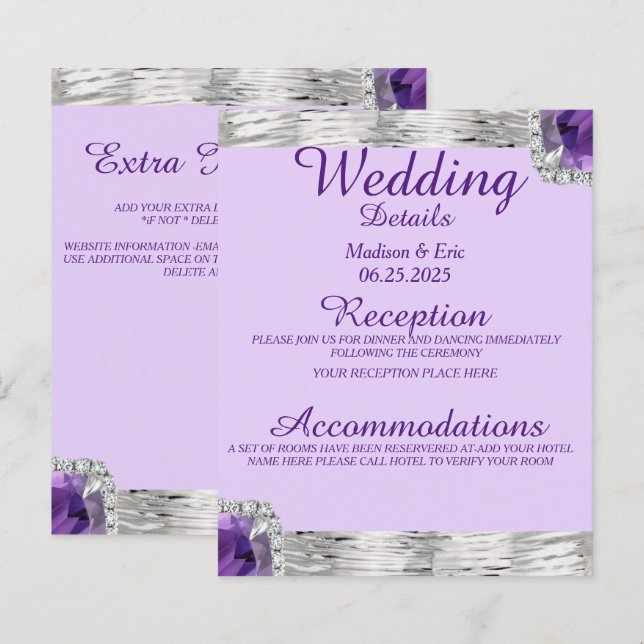Papier Silver Foil Purple Amethyst Mariage Détail (Devant / Derrière)
