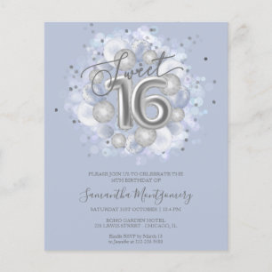 Papier Silver Foil Sweet 16 Ballons Budget Invitation