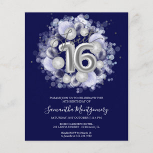 Papier Silver Foil Sweet 16 Ballons Budget Invitation