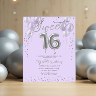 Papier Silver Foil Sweet 16 Ballons Invitations Budget