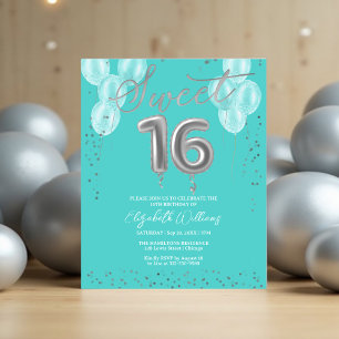 Papier Silver Foil Sweet 16 Ballons Invitations Budget
