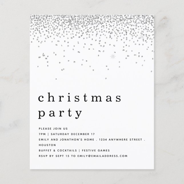 PAPIER | Silver Glitzer Weihnachts-Party Einladung (Vorne)