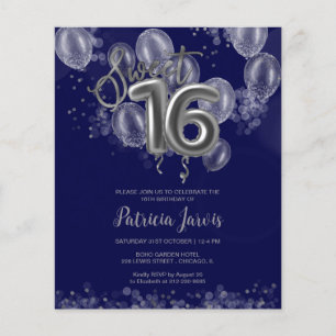 Papier Silver Sweet 16 Ballons Anniversaires Invitations 