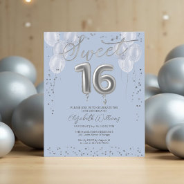 Papier Silver Sweet 16 Ballons Bleu Budget Invitations