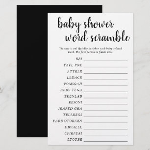 Papier Simple Bébé Mot Scramble   Black White Game Card