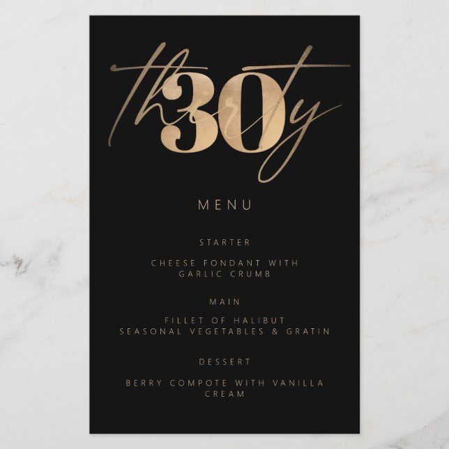 Papier Simple Budget Black Gold 30e fête d'anniversaire (Devant)