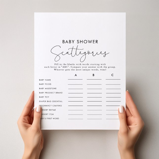 Papier Simple Calligraphie Baby shower Scattegories Jeu (Créateur téléchargé)