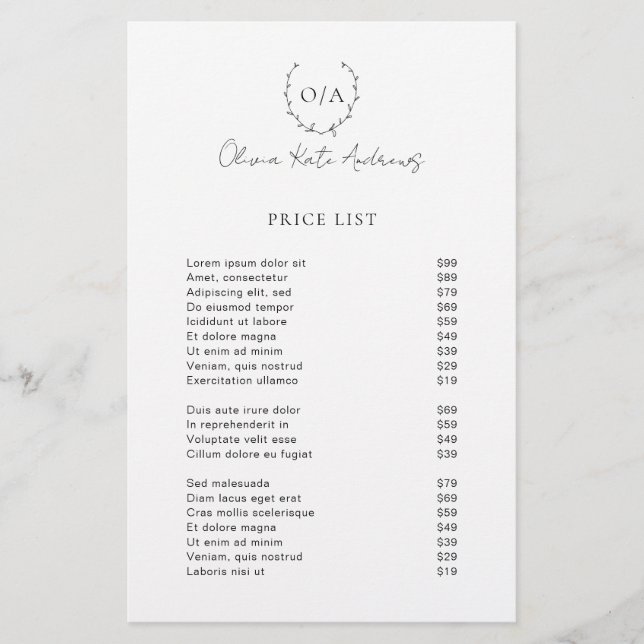 Papier Simple classique Monogramme Wreath Élégant (Devant)