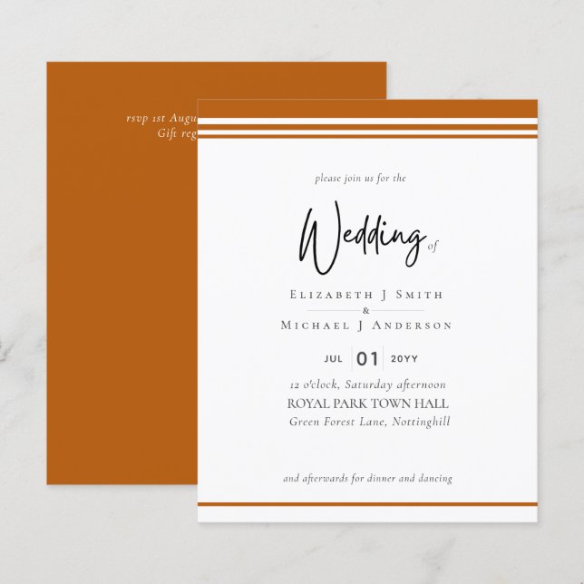 Papier Simple Elegance Cinnamon Moderne Budget Mariage (Devant / Derrière)