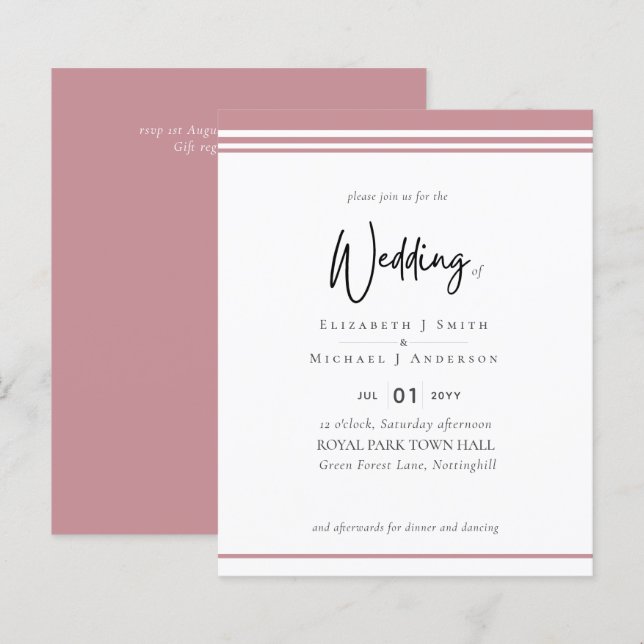 Papier Simple Elegance Dusty Rose rose Mariage budget (Devant / Derrière)