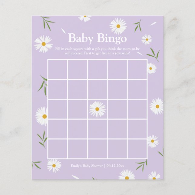 Papier Simple Elegant Blanc Baby shower Bingo Jeu (Devant)