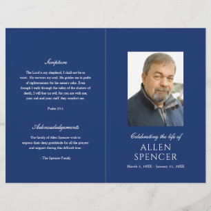 Papier Simple Elegant Marine Blue Modern Funeral Programm