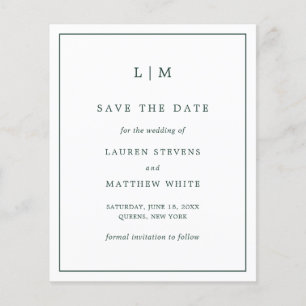 Papier Simple Faire-Part de Mariage Économique en Vert Fo