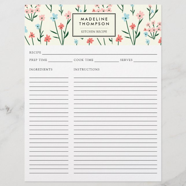Papier Simple Floral Botanical Pink Blue Flower Recipe (Devant)
