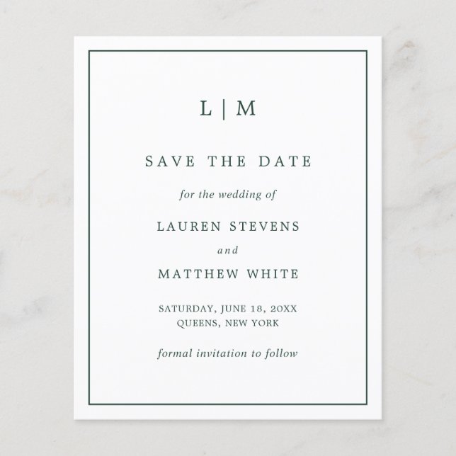 Papier Simple Forest Green Budget Mariage Enregistrer la  (Devant)