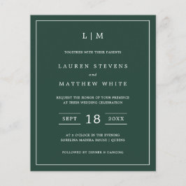 Papier Simple Forest Green Monogramme Budget Mariage Invi