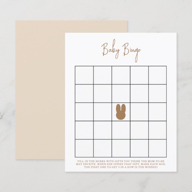 Papier Simple jeu de bingo de Baby shower de lapin (Devant / Derrière)