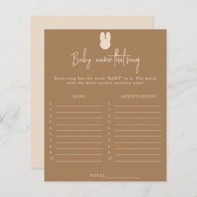 Papier Simple lapin Nom cette chanson jeu de baby shower (Devant / Derrière)