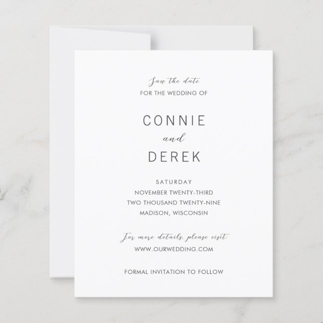 Papier Simple Mariage Budget Moderne Date de Sauvegarde (Devant)