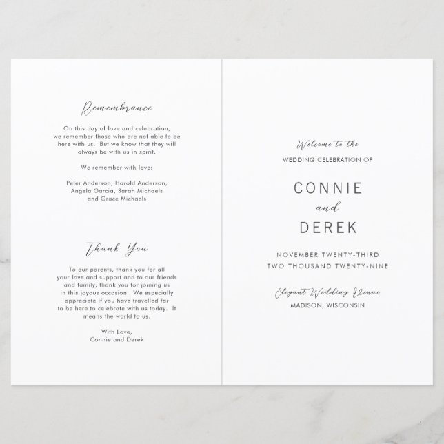 Papier Simple Modern Wedding Program (Devant)